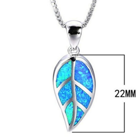 Blue Opal Leaf Silver Necklace & Chain - Picture 6 of 6